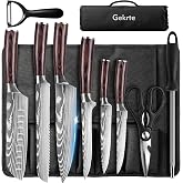 Kitchen Knife Set, 9 Pieces High Carbon Stainless Steel Chef Knife Set | Japanese kitchen knives Set with Roll Bag, Ergonomic Handle Dishwasher Safe Knives Set for Kitchen, Camping, Outdoor BBQ