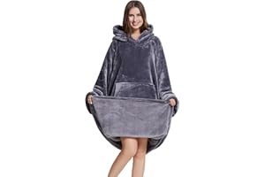 CozyLeep Wearable Blanket Hoodie Women Men, Warm Sherpa Oversized Hooded Blanket Sweatshirt Gifts for Adluts Mom Girlfriend (Grey 2)