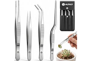 4pcs Garden Tweezers Set - 6.3" Long Plant Tweezers for Succulent, Bonsai & Cactus Gardening - Stainless Steel Multi Purpose 