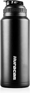 Huracan Shaker Bottle: Protein Blender Bottle, Stainless Steel Water Bottle, Double Wall Vacuum Insulated Smoothie Cup, Wide Mouth, Removable Mixer, Silicone Grip, BPA Free - Black 36 oz