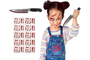 JKHYCF Halloween Knife Prop Chuckys Tattoo Halloween Scars Fake Stitches Chuckys Makeup Kit Fake Knife Toy Face Scars Temporary Tattoo Chuckys Costume Accessories