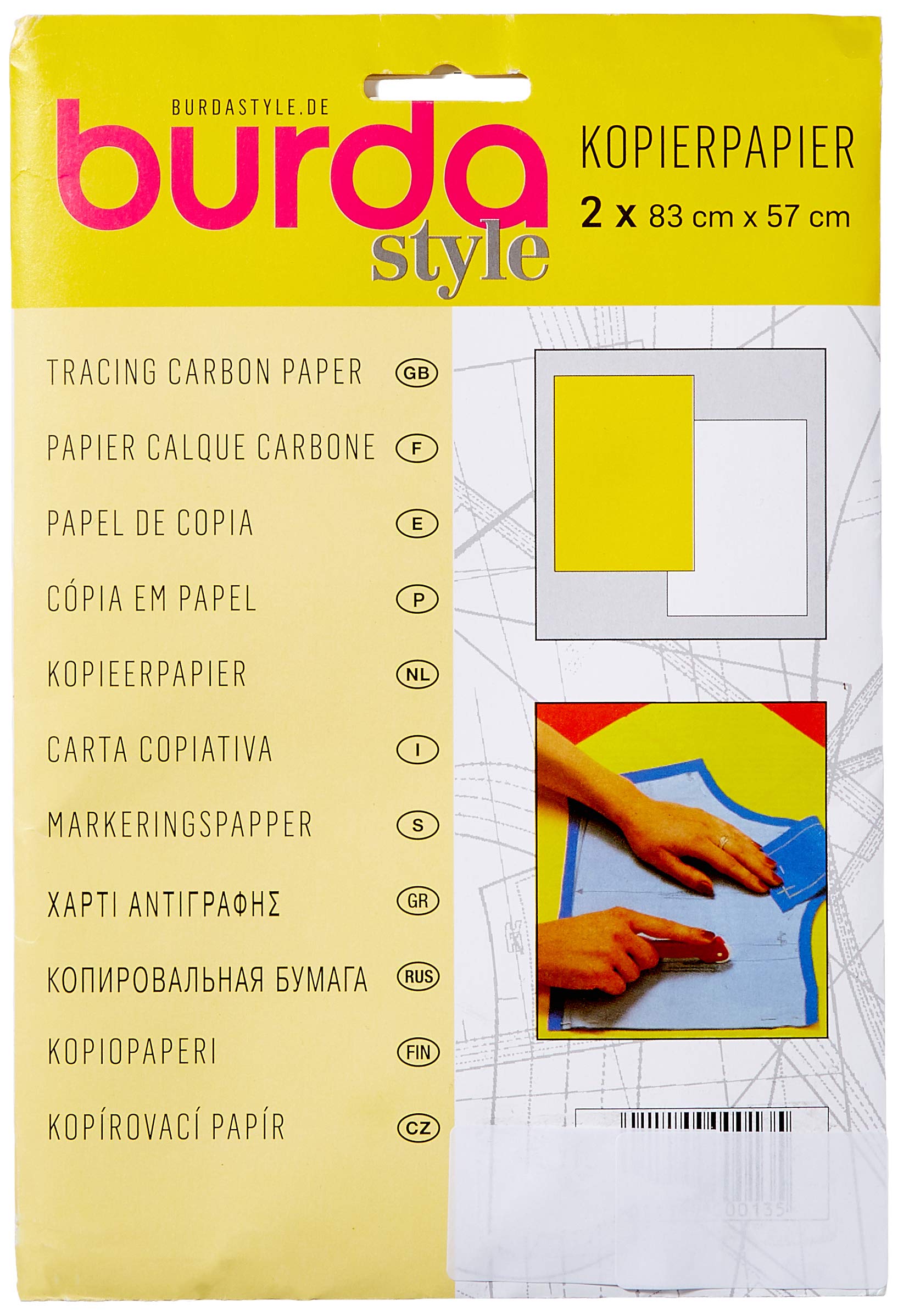 Burda Yellow and White Tracing Carbon Paper, 2 Sheets, 83 x 57 cm