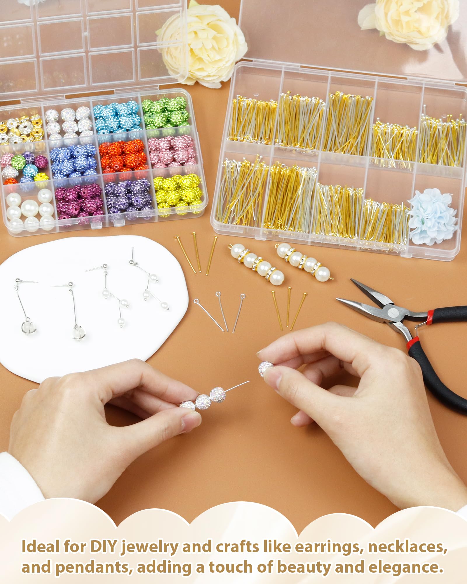 FIVEIZERO 900 PCS Eye Pins and Flat Head Pins for Jewelry Making, Metal Eyepins, Headpins & Ball Head Pins for DIY Earrings, Necklaces, Bracelets, Pendants, 1.2