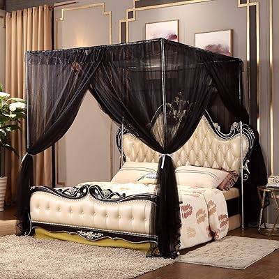 Nattey 4 Corners Post Bed Canopy Curtain for Twin Bed, Black