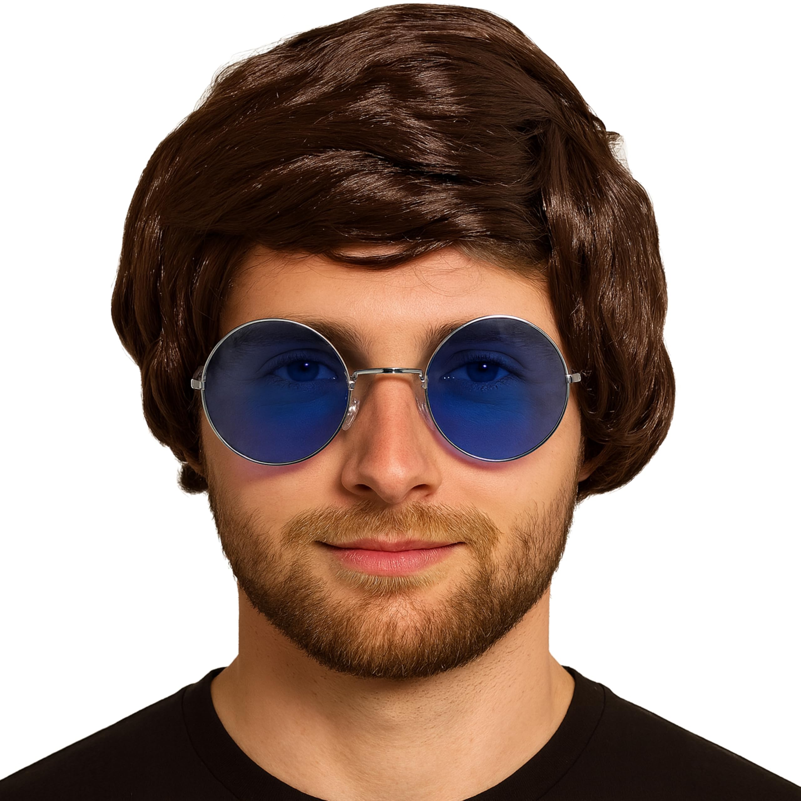 Mens Brown Boyband Wig with Fringe Fancy Dress Accessories - Brown Short Mens Wig Hair Accessory for Britpop Mod 60s 70s and 80s Fancy Dress - Synthetic Short Hair used as Halloween Accessories — image 1