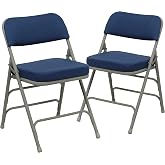 Flash Furniture Hercules Metal Folding Chair, Navy, 2-Pack | Triple Braced, Double-Hinged, Fabric Upholstery
