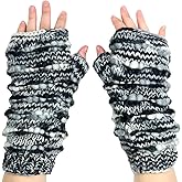 Ella Sussman Hand Knit Winter Fingerless Striped Texting Gloves Warm Wool Fleece Lined
