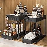 Sevenblue 2 Pack Under Sink Organizer and Storage, 2 Tier Sliding Bathroom Organizers, Multi-Use Under Sink Organizer for Bat
