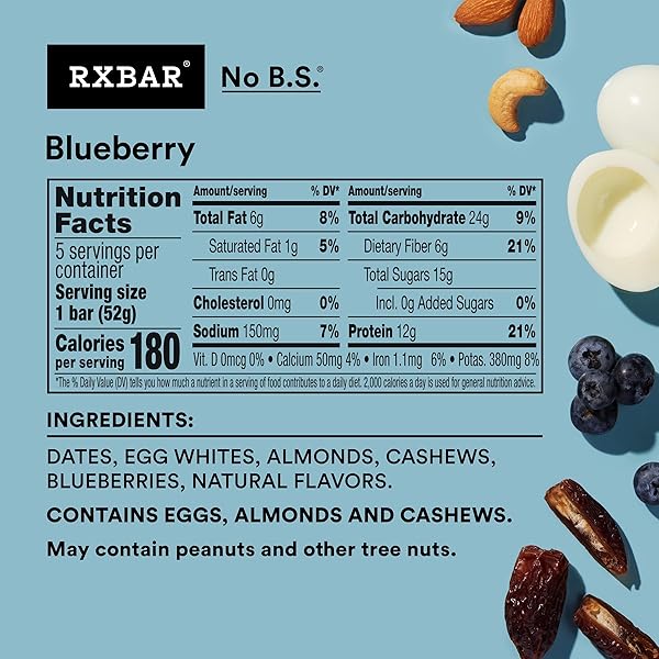 RXBAR PROTEIN BARS, PROTEIN SNACK, SNACK BARS, BLUEBERRY, 9.1OZ BOX (5 COUNT)