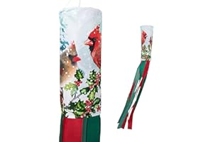 Madrona Brands Holly Cardinal Winter Windsock | Durable Outdoor Hanging Bird Holiday Decoration | Yard, Patio, Porch | 48 Inch