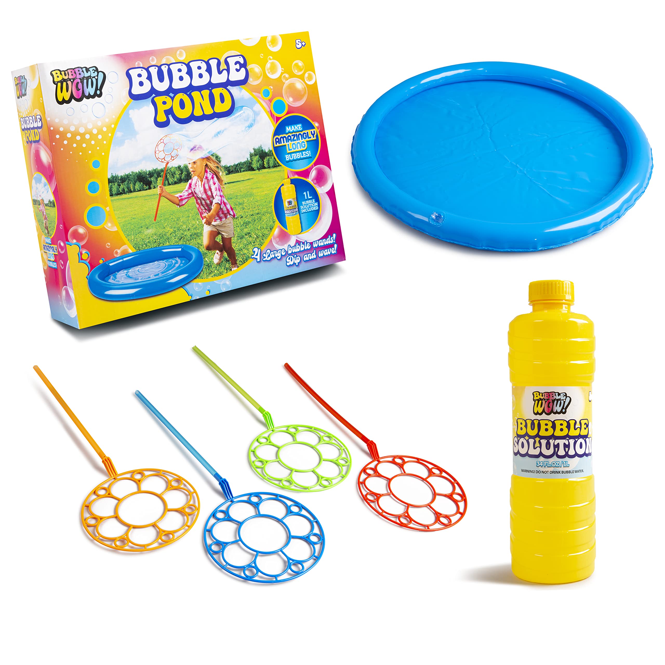 OnlineStreet Bubble Pond Kit with 4 Wands and 1 Bubble Solution to make Giant Balloons - Outdoor/Garden Playing Equipment/Toy for Children/Kids Aged More than 5 Years