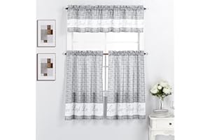Interior Trends Live Love Laugh 3 Piece Printed Kitchen Window Curtain Valance and Tier Panels Set (Gray, 36" Tiers Set)