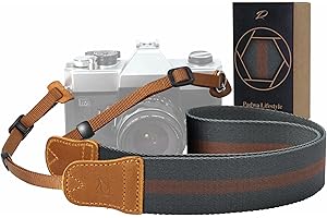 Padwa Lifestyle Green Brown Stripes Camera Strap - Double Layer Crazy Horse Cowhide End,1.5"Wide Pure Cotton Camera Straps,Ad