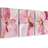 Abstract Floral Wall Art Pink Flower Canvas Pictures Modern Wall Decor Blush Pastel Pink Prints Peony Painting Minimalist Poster Botanical Artwork for Bedroom Living Room 12x16x3 Inch Ready to Hang