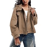 Majdan Women's Cropped Trench Coat Zip Up Short Outwear with Back Cape Casual Fall Spring Jacket with Pockets
