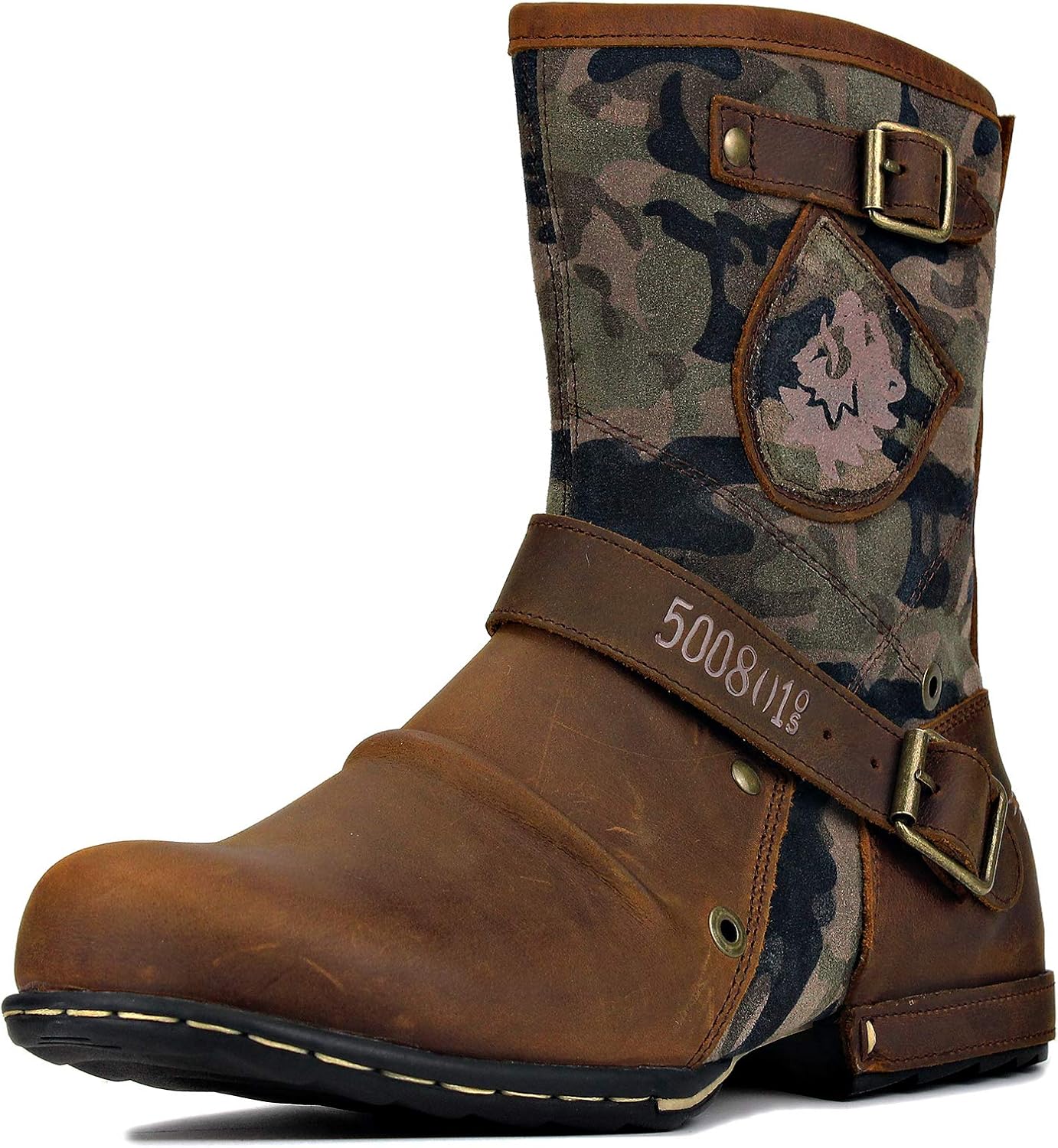 Bottes Cowboy Homme Cuir Véritable – Bottes Chukka Zippées Retro Western – Style OS-5008