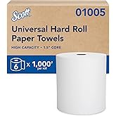 Scott Professional Essential Universal High-Capacity Hard Roll Paper Towels, Bulk (01005), Hardwound 1.5" Core, Absorbency Pockets, White (6 Rolls at 1K' Each, 6K'/Case)