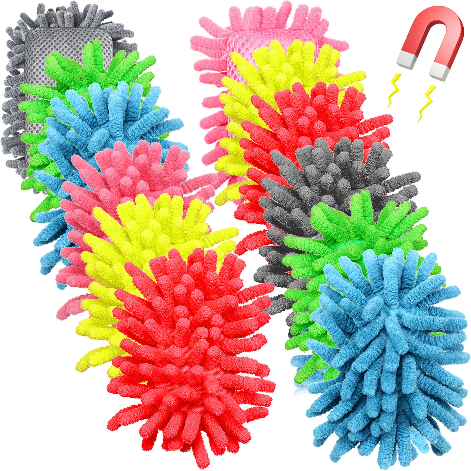 Epakh 12 Pieces Dry Erase Erasers Magnetic Board Eraser Washable Microfiber Shag Whiteboard Eraser for Chalk, Markers, Home, Classroom and Office(Grey, Neon Green, Neon Yellow, Red, Pink, Blue)