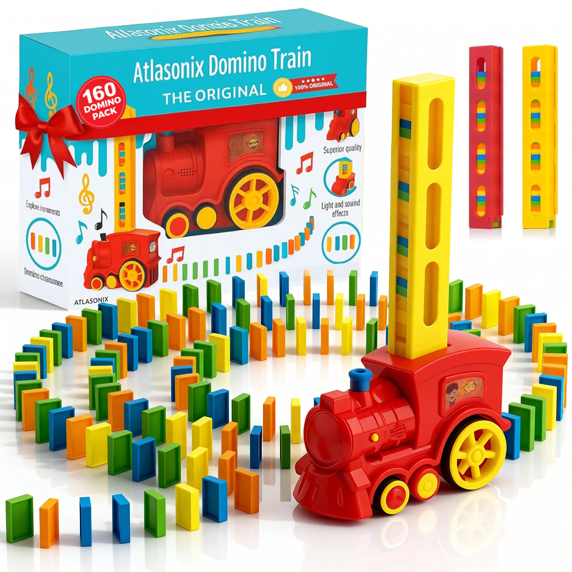 Photo 1 of Atlasonix Domino Train | Domino Train for Kids | Dominos for Kids - Automatic Domino Laying Toy Set (300, 220,160 Blocks) with Colorful Dominos - Montessori STEM Toy