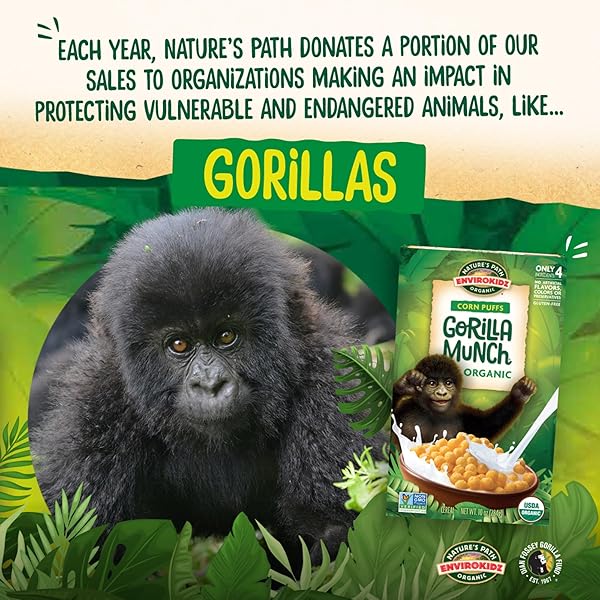 ENVIROKIDZ ORGANIC GORILLA MUNCH CEREAL, 10 OZ (PACK OF 1), CORN PUFFS, GLUTEN FREE, BY NATURE’S PATH