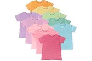 HonestBaby 10-Pack Short Sleeve T-shirts 100% Organic Cotton Baby, Toddler, Little Kids, Boys, Girls, Unisex
