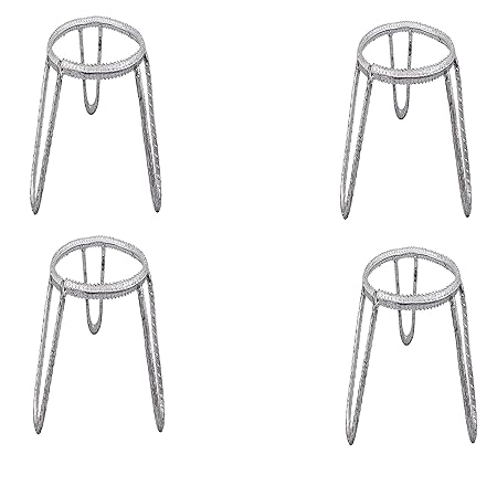 KITCHEN SHOPEE Round Iron Matka/Planter Pot Stand for Home, Office, Garden, Decor Balcony, Kitchen  7x10x10 inch (Set of 4 pcs, Silver)