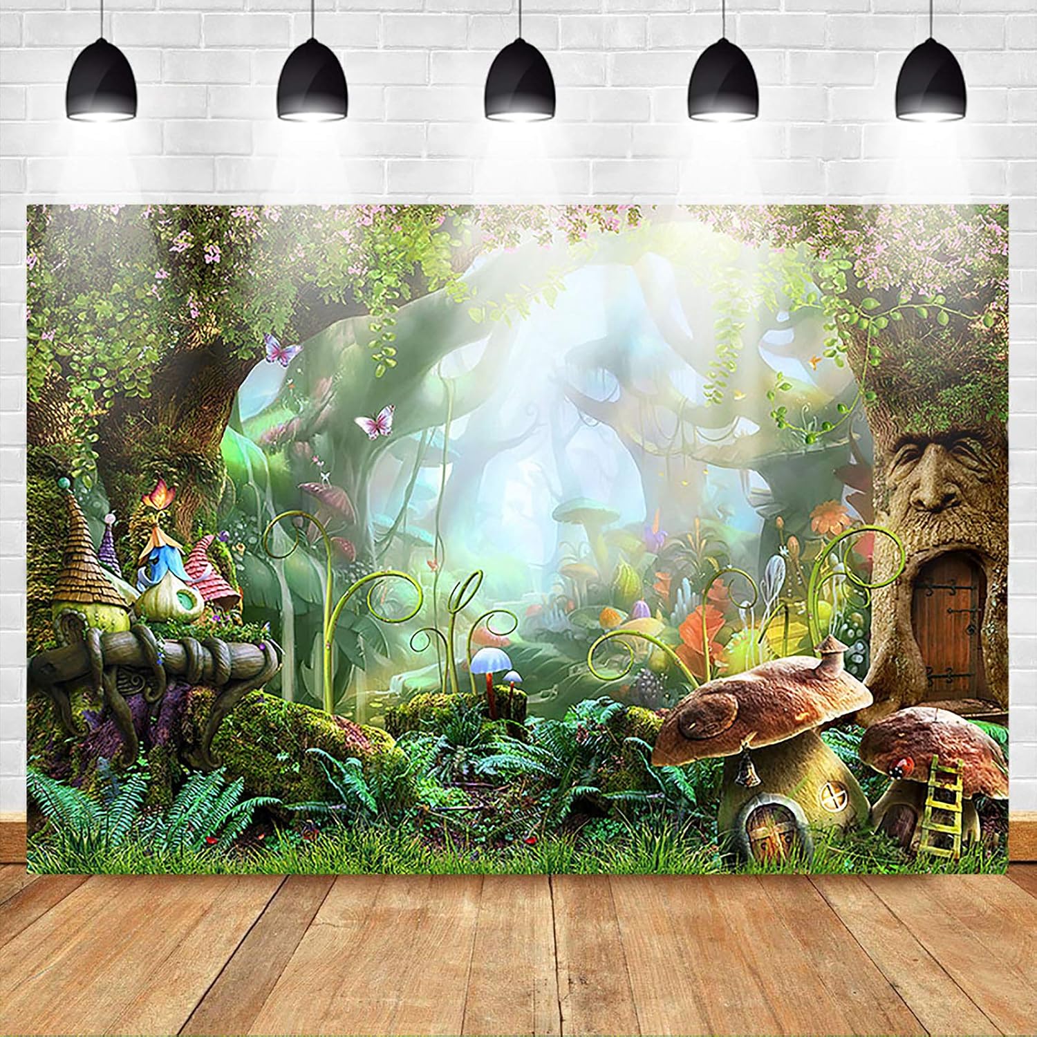 Avezano Fairy Tale Forest Backdrop Enchanted Mushroom Butterfly Fantasy Wonderland Spring Flower Background Children Newborn Kids Baby Birthday Party Picture Photobooth Studio Props (8x6ft) - Image 3