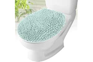 MAYSHINE Toilet Lid Cover - Spa Blue, Plush Microfiber Oval Toilet Seat Covers for Bathroom, Machine Washable Elongated Toilet Cover Seat, Stretches up to 21"x19"