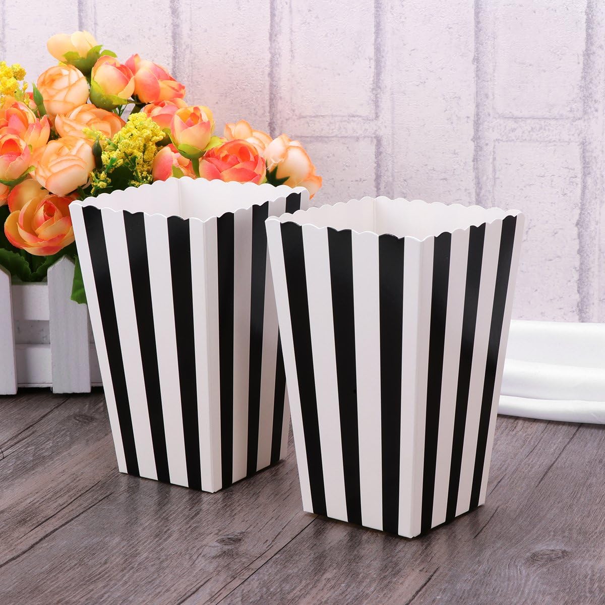 NUOLUX Popcorn Boxes Paper Containers Cartons for Movie Theater Party Supplies Wedding Favors 4.7X7 Inch White Stripe Box Holders 24Pcs - Image 5