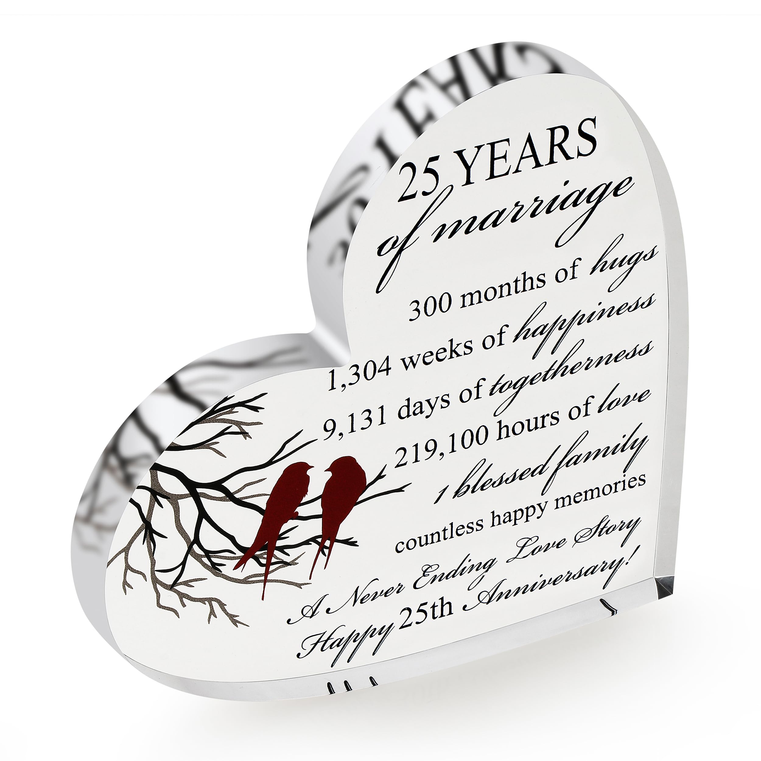VELENTI 25th Wedding Anniversary Present for Him and Her - Silver Heart-Shaped Keepsake for Couple - Unique Acrylic Gift for 25th Anniversary