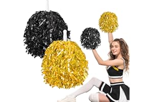 GOSODENY 2 PCS Cheerleading Pom Poms Vibrant and Fun Colorful Balls Cheerleading Costume Accessories Party Dance Sports(Gold Black Metallic)