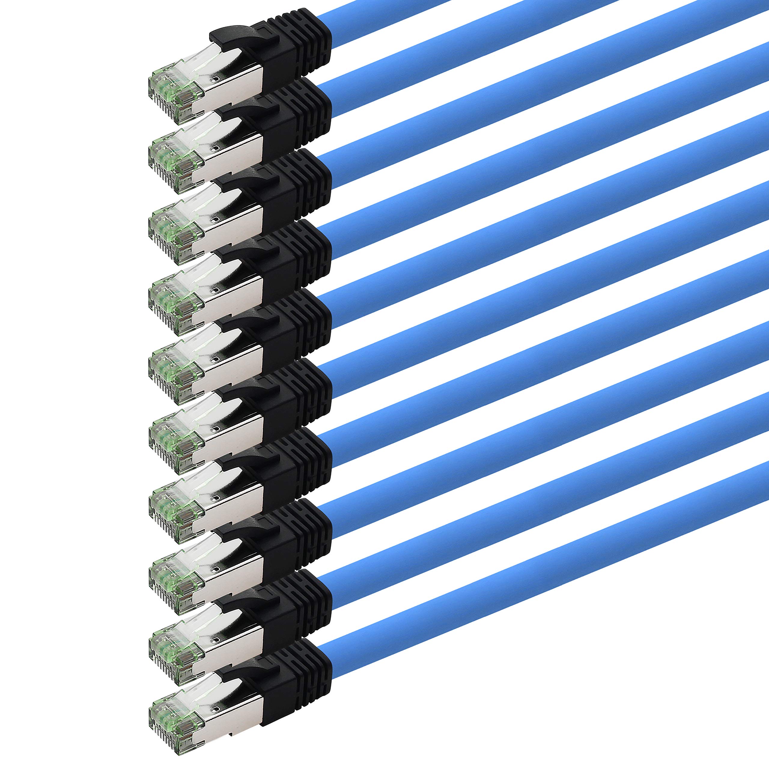 1aTTack.de Cat 8 Network Cable CAT8 2000 MHz 40 Gbit s 40GBase T High End Poe+ Patch Cable Ethernet Cable AWG24 Flexible Copper Cores SFTP LSZH 10 x 3 Meters Blue