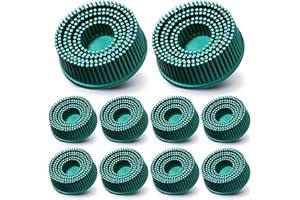 Acellegic 10 Pcs 2 Inch Bristle Disc Grit 50# Abrasive Coating Removal Disc Green Deburring Electric Brush Tapered Coarse Bristle Brush for Metal