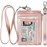 Teskyer Minimalist Wallet, Slim Wallet with Neck Lanyard and Wrist Strap, Credit Card Holder Wallet, RFID Blocking Front Pock