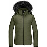 Skieer Women's Ski Jacket Waterproof Warm Puffer Thick Hooded Winter Coat | Waterproof 10000mm,Windproof,Warm Insulation,Removable Faux Fur Hood,5 Pockets,Skiing,Snowboarding,Hiking,Daily Wear