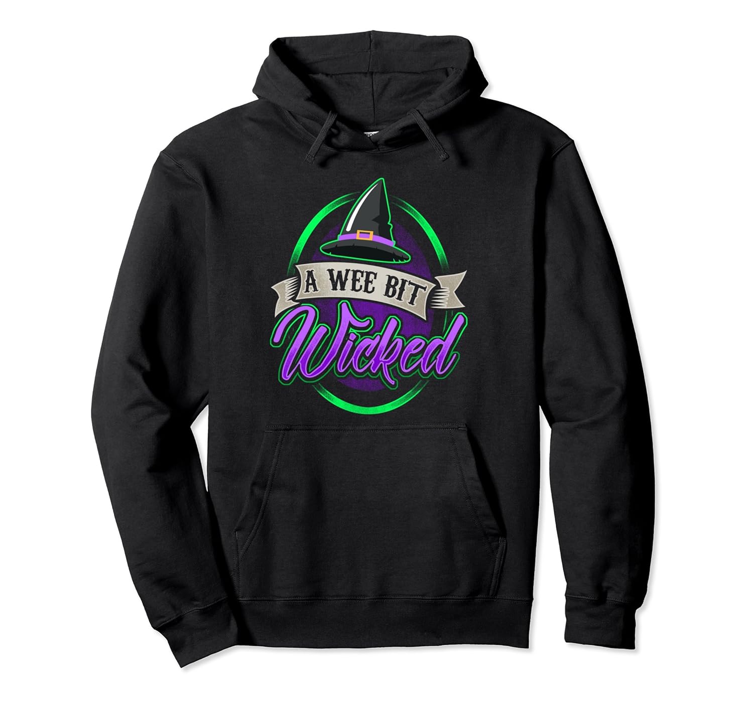 A Wee Bit Wicked Halloween Hoodie Witch Hat Purple Green-Rose