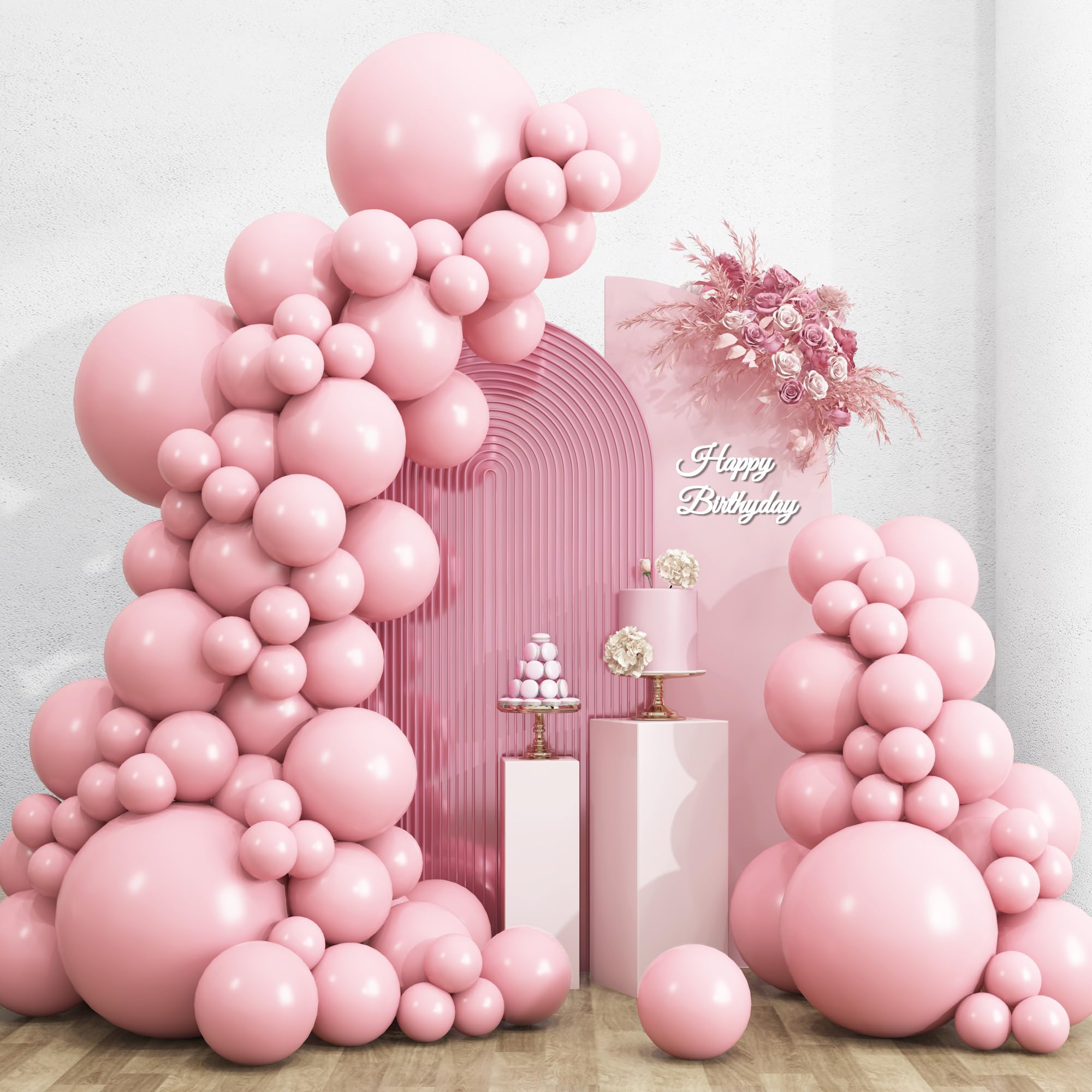 Photo 1 of RUBFAC 135pcs Baby Pink Balloons Different Sizes 18 12 10 5 Inch for Garland Arch, Light Pastel Pink Latex Balloon for Wedding Birthday Party Baby Shower Gender Reveal Anniversary Decorations