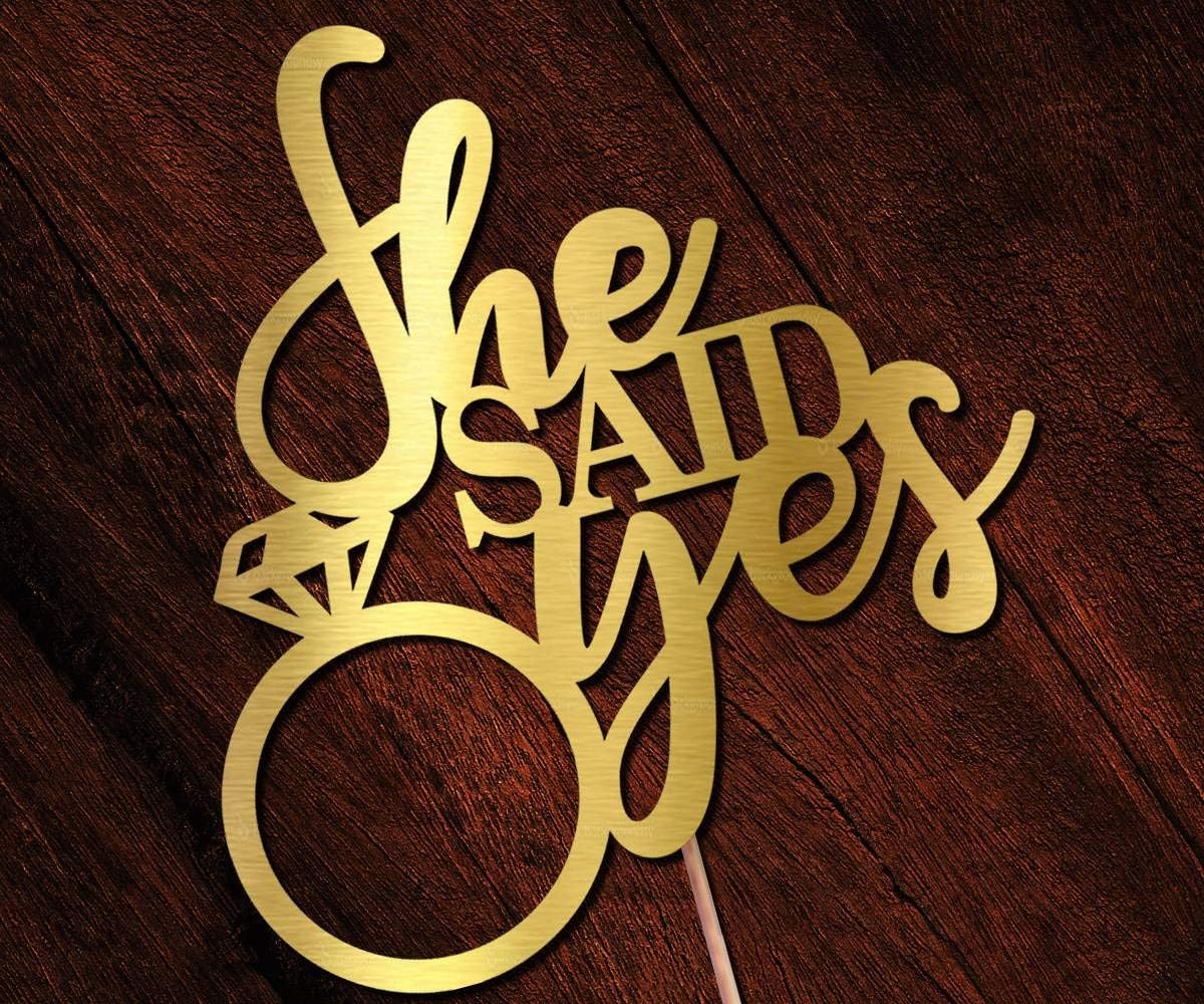 DindindiesDesigns Cake Toppers Engagement Wedding Day She Said Yes Mirror Gold