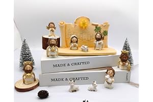 ENNAS 11 Piece Christmas Nativity Set, The Birth of Jesus Decor, Resin Figurines Including Stable Scene, Mary and Joseph, Religious Holiday Decor for Tabletop Home Party Room
