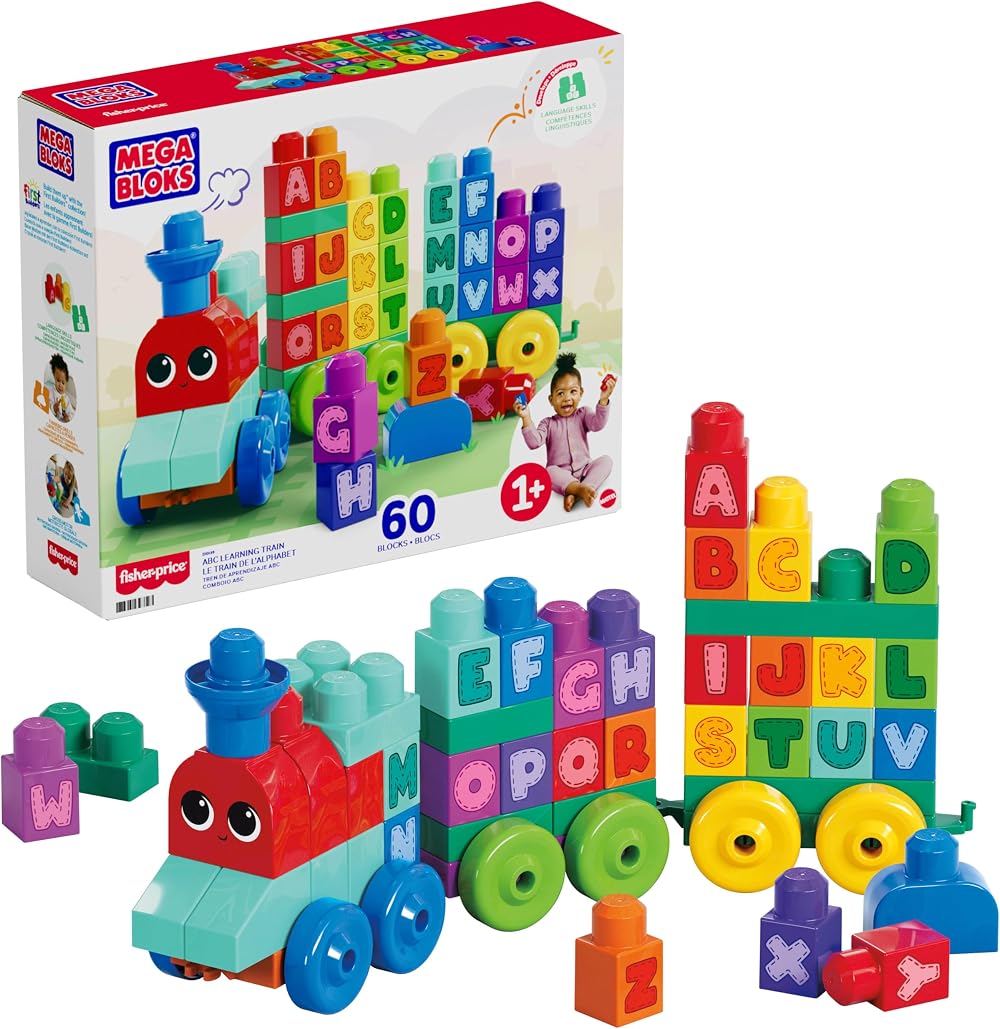 Mega Bloks First Builders ABC Learn Train 60 Pieces Toddler Toy DXH35