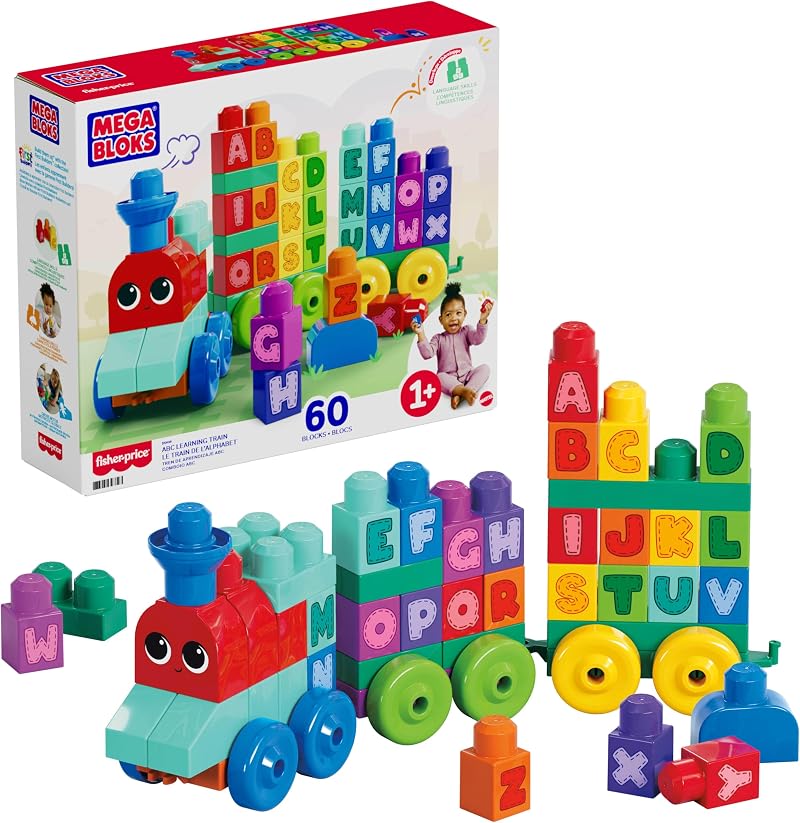 Mega Bloks First Builders ABC Learn Train 60 Pieces Toddler Toy DXH35