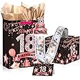 18th Birthday Gifts for Girls Rose Gold Black 18th Birthday Money Box for Cash Gift Pull and Happy 18th Birthday Gift Bag with 18th Wrapping Paper Card for 18th Birthday Decorations Party Supplies
