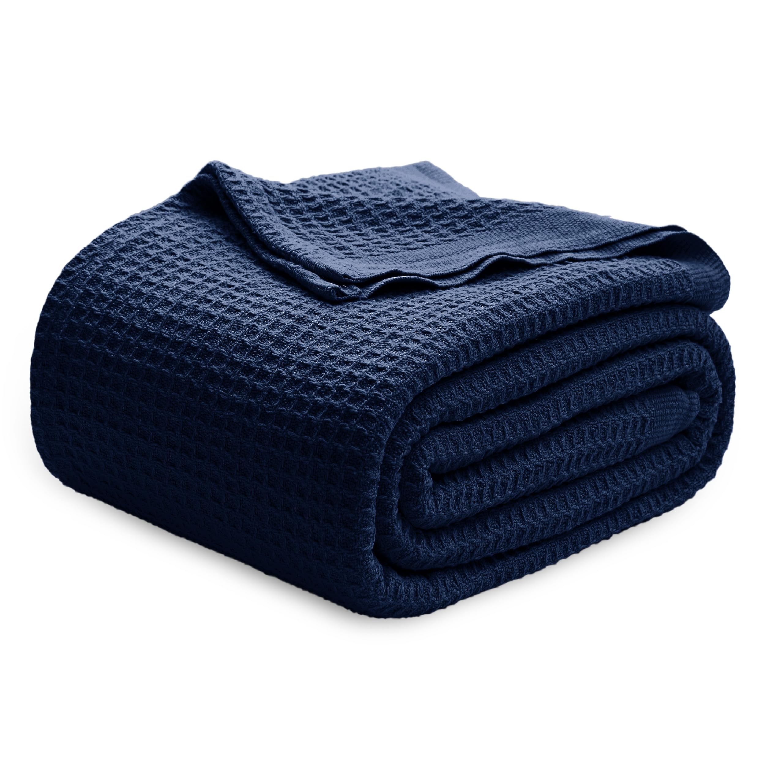 Photo 1 of Bedsure Gentlesoft 100% Cotton Blanket King Size for Bed - Breathable and Soft, Waffle Weave Blanket for Summer, Thick Cozy Fall Blankets for Women Gift, Pageant Blue, 104x90 inches