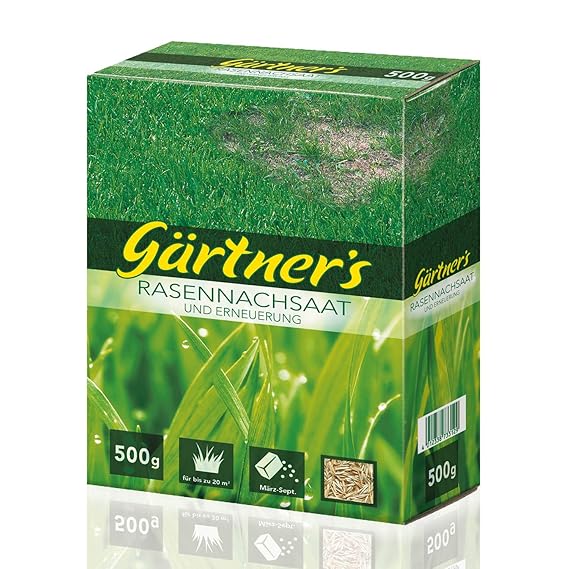 Gärtner’s Rasensamen Rasennachsaat & Erneuerung 0,5 kg I Regenerationsrasen Grassamen zur Erneuerung und Verbesserung von Ras