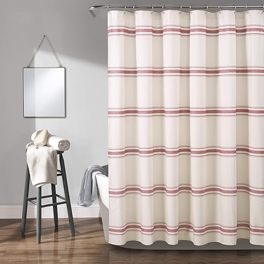 Amazon Com Lush Decor Red Farmhouse Stripe Shower Curtain 72 X