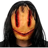 SelfTek Scary Halloween Mask with Wigs, Horror Mask Stitching Woman Ghost Natural Latex Mask Creepy Scary mask for Party Cosplay Props, Themed Party