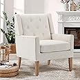 COLAMY Mid-Century Accent Chairs, Modern Wingback Living Room Chair, Upholstered Armchair with Button Tufted Back and Wood Legs for Bedroom/Office/Reading Spaces, Beige