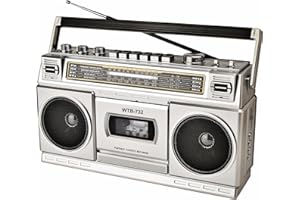 WISCENT Retro Classic 80s Style Portable Boombox with Cassette Player Recorder, AM/FM/SW1/SW2 Radio, Bluetooth, USB/Micro SD Slots, Headphone Jack, 24W Dual Full-Range High Bass Speakers
