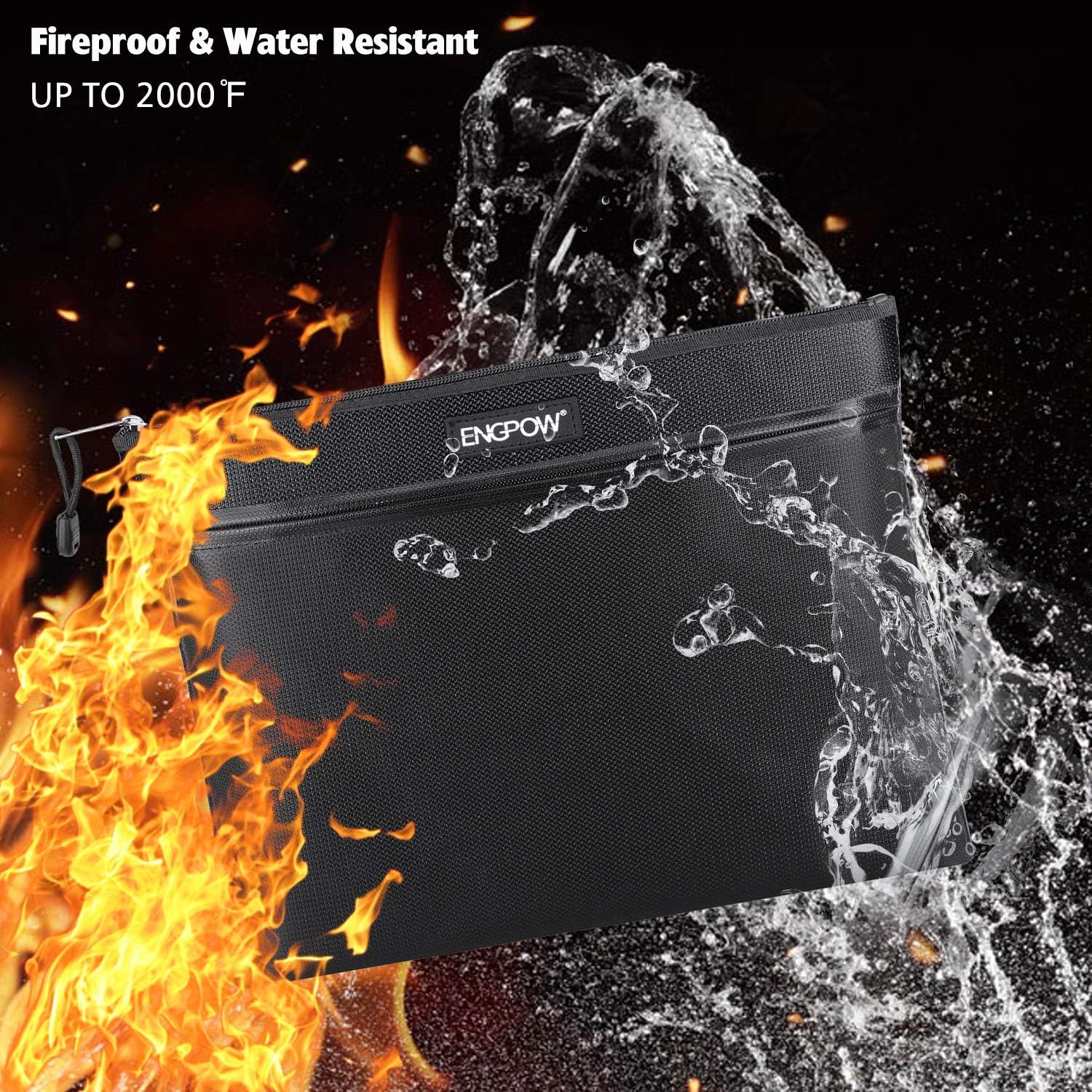 Fireproof Document Bag Two Pockets Two Zippers, ENGPOW Fireproof Safe Bag 13.4”x 10.2” Waterproof and Fireproof Money Bag Money Safe Pouch File Storage for A4 Document Holder, Cash and Tablet : Office Products