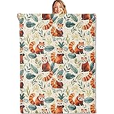 MIEPOS Red Panda Throw Blanket - 50x60in,Ultra Soft, Cozy Lightweight Flannel,Cute Animnal Leaf Blankets - Gifts for Kids Girls Women,for Couch Office Travel,Home Living Room Decor